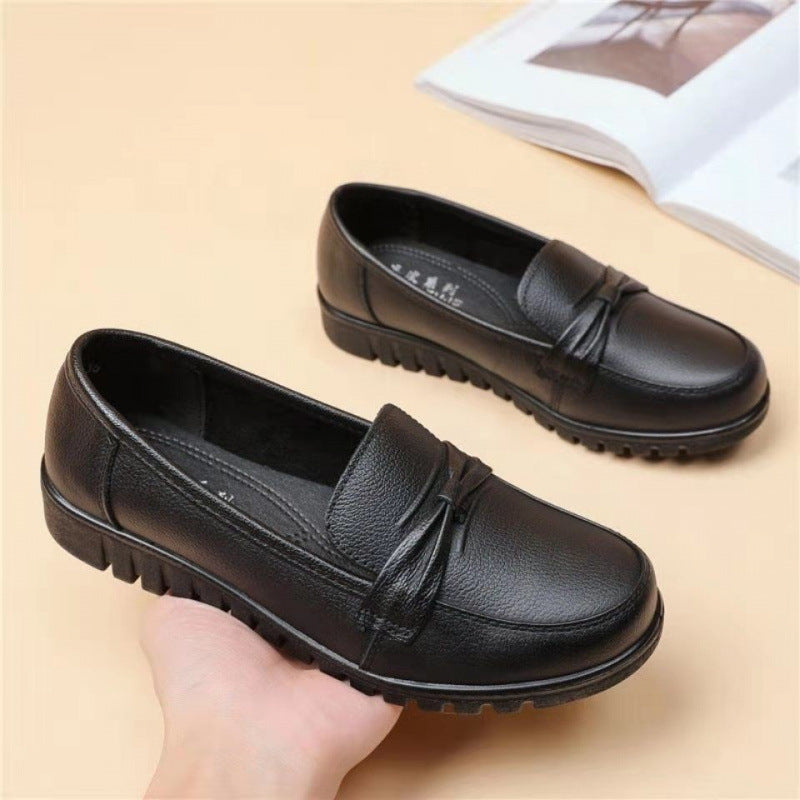 2026 Zapatos de piel con suela blanda y punta redonda