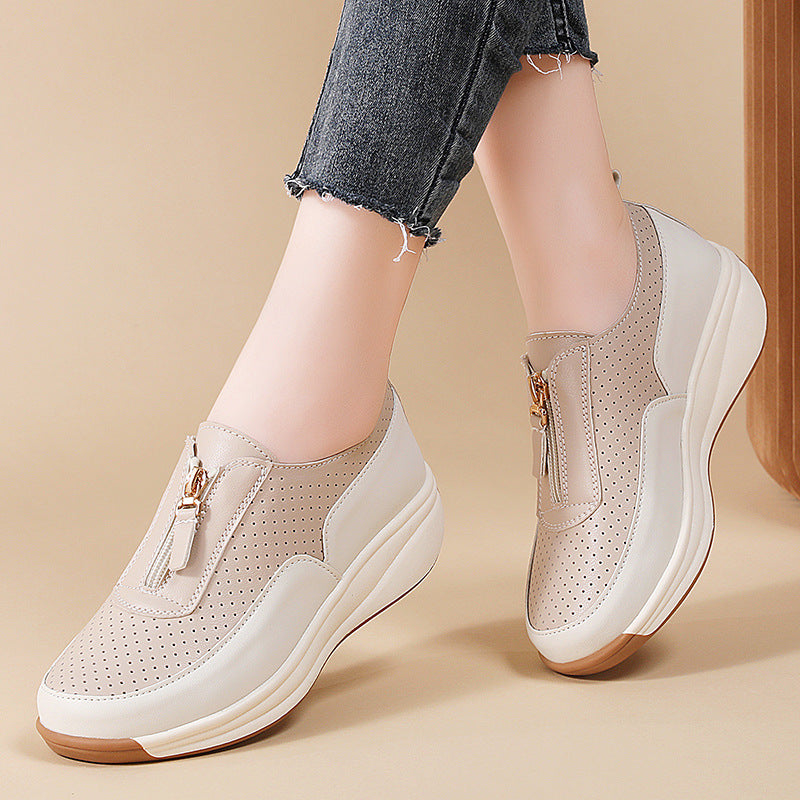 2026 Zapatos de piel con cuña y cremallera