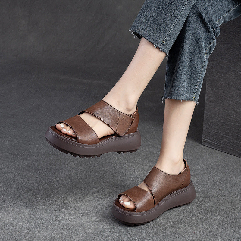 Sandalias de suela gruesa con forma de boca de pez (material de piel de vaca)