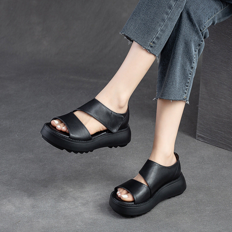 Sandalias de suela gruesa con forma de boca de pez (material de piel de vaca)