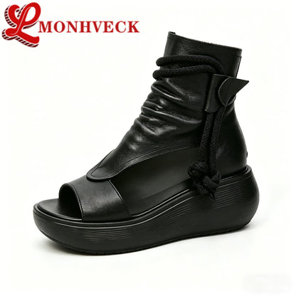 Zapatos de punta abierta con plataforma romana