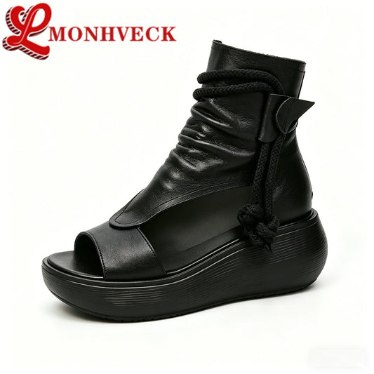 Zapatos de punta abierta con plataforma romana