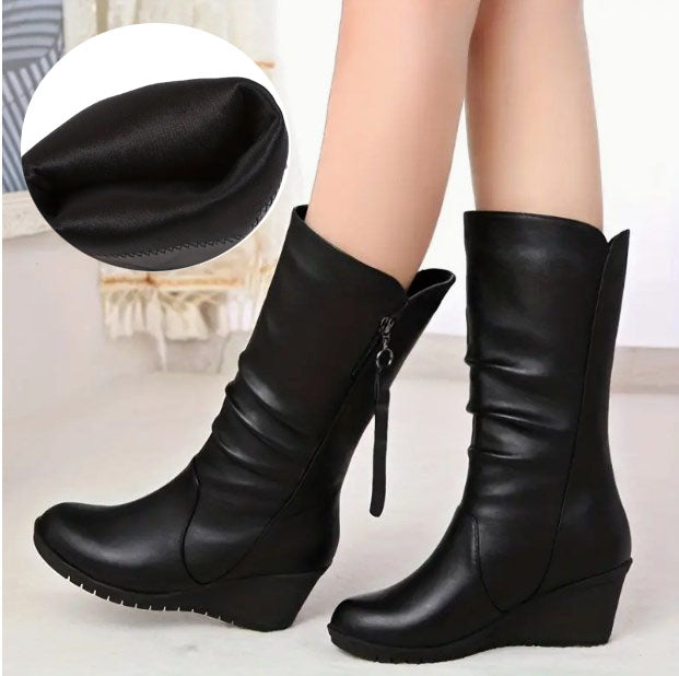 Botas cuña media pantorrilla mujer