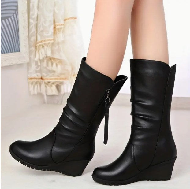 Botas cuña media pantorrilla mujer