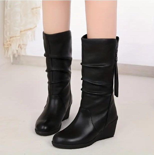 Botas cuña media pantorrilla mujer