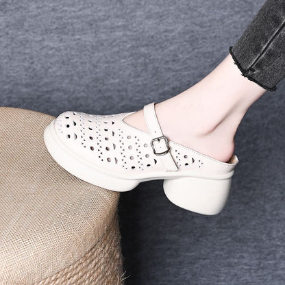 Zapatillas de suela gruesa de piel de vaca