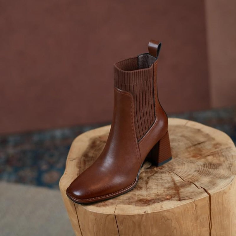 botas de tacón alto con punta cuadrada