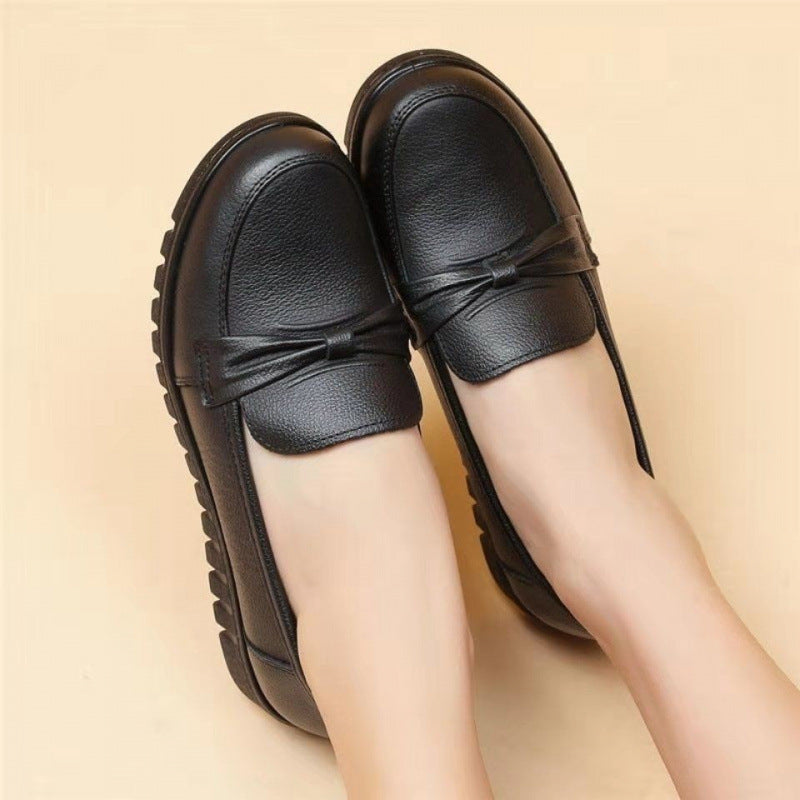 2026 Zapatos de piel con suela blanda y punta redonda