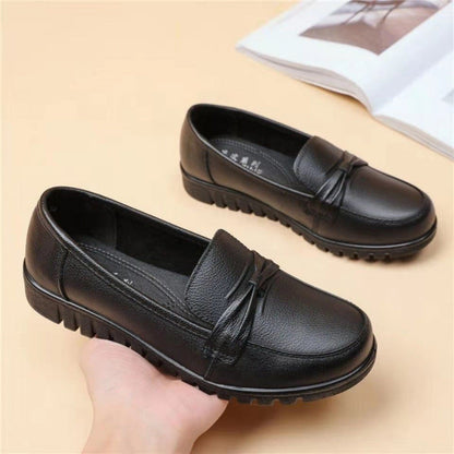 2026 Zapatos de piel con suela blanda y punta redonda