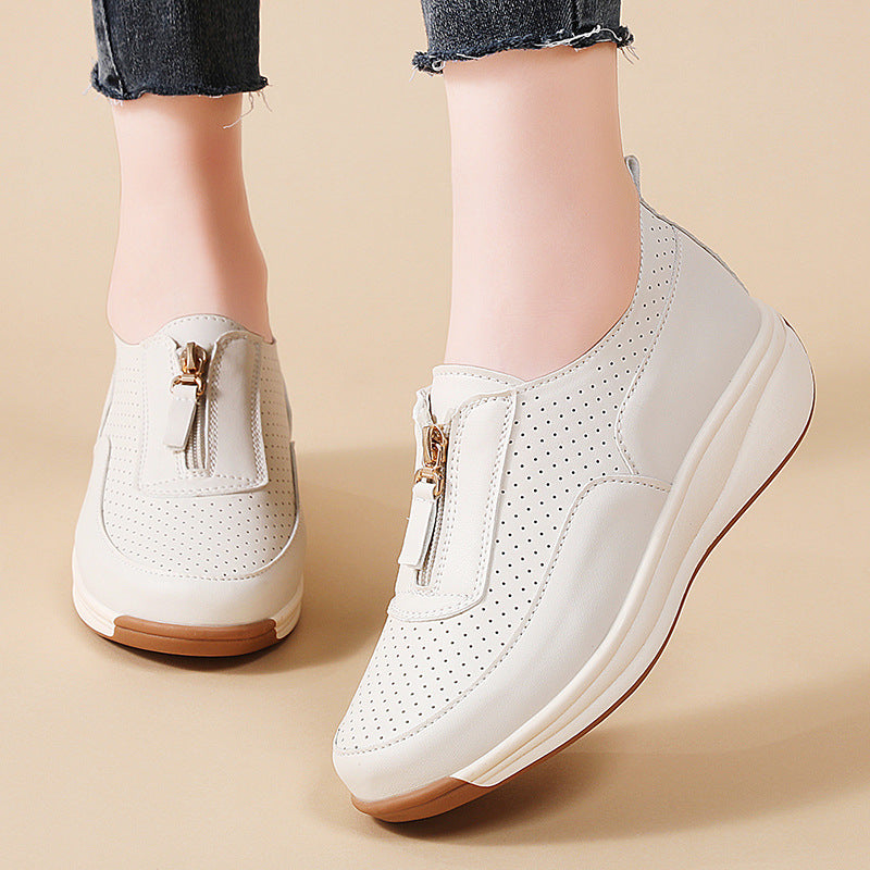 2026 Zapatos de piel con cuña y cremallera