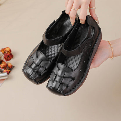 Sandalias de cuña vintage de piel de vaca con capa superior