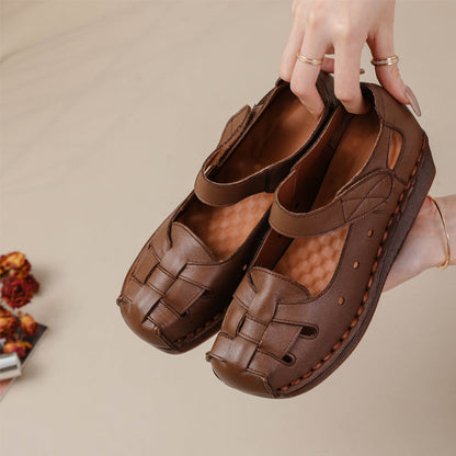 Sandalias de cuña vintage de piel de vaca con capa superior
