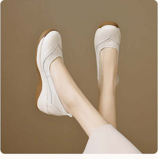 Zapatos de cuero de tacón alto con punta redonda