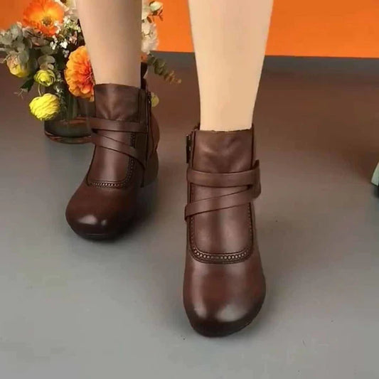 【100% piel de vacuno】Botas cortas retro para mujer