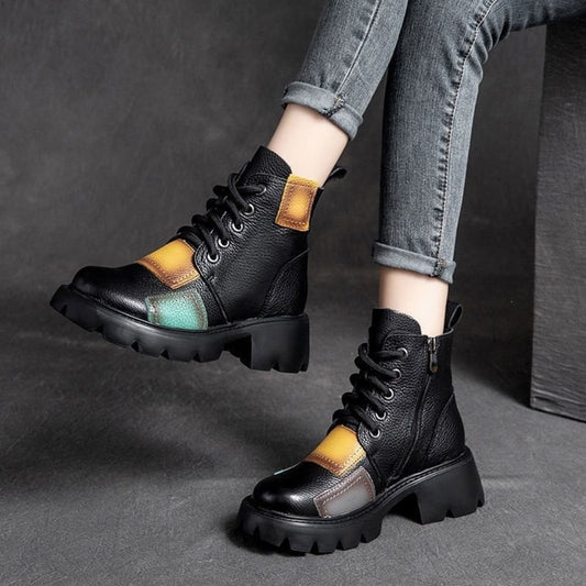 Botas Martin de piel auténtica bicolor